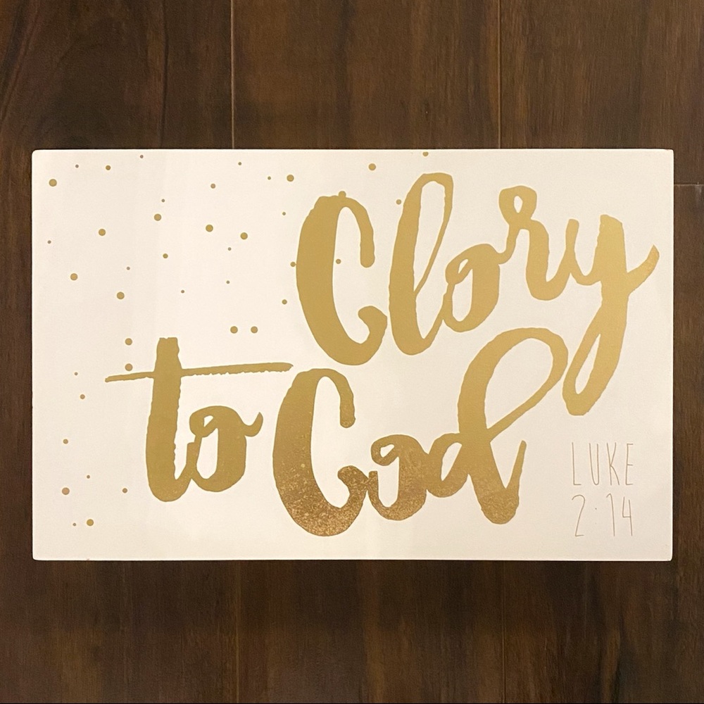 White & Gold Bible Verse “Luke 2:14” 14x9 Wood Wall Art